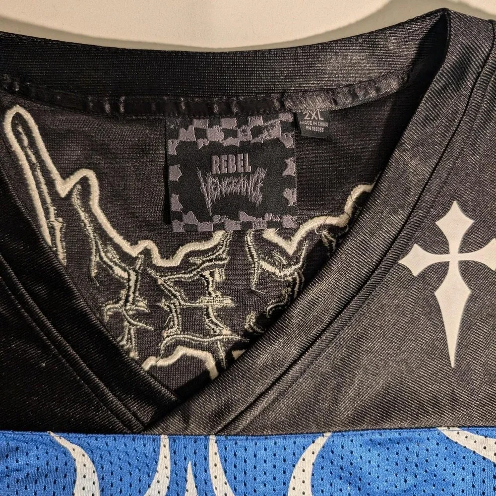 Rebel Vengeance Skull Mesh Jersey 2XL Y2K Gothic Streetwear Hockey Jersey